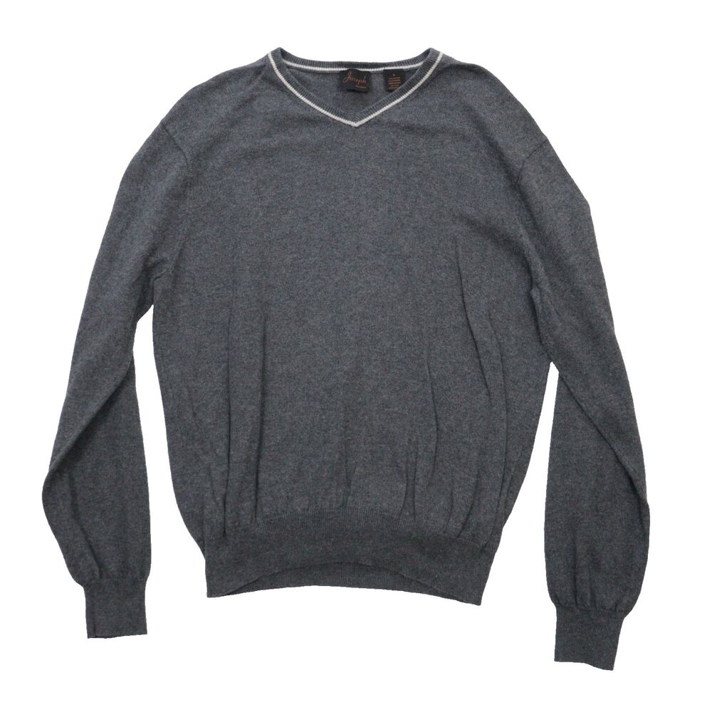 Jos A Bank Traveler Cashmere Cotton Sweater‎ Men M Gray V-Neck Pullover Preppy